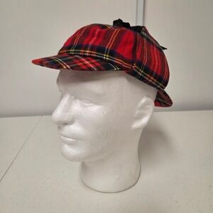 The Scotch House Red Plaid Wool Deerstalker Sherlock Holmes Hat Scotland